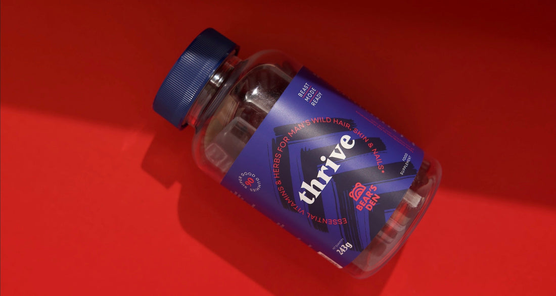Men’s hair loss supplement Thrive gummies by Bear's Den